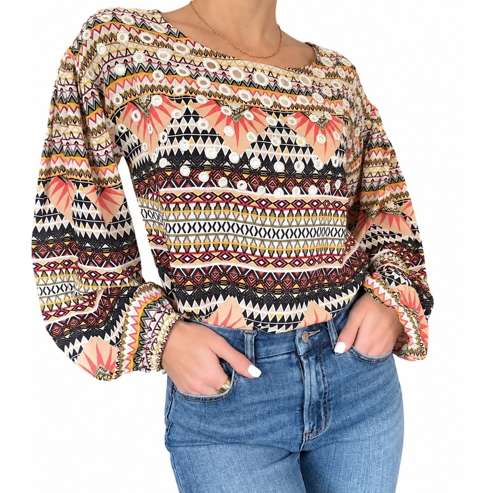 Guess Tribal Print Mirror Embellished Top